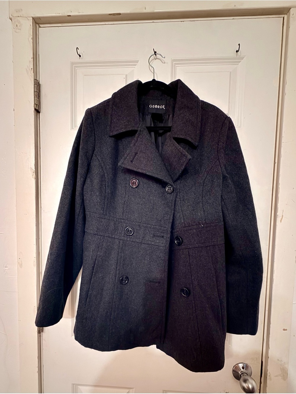 George Black Double-Breasted Wool-Blend Peacoat